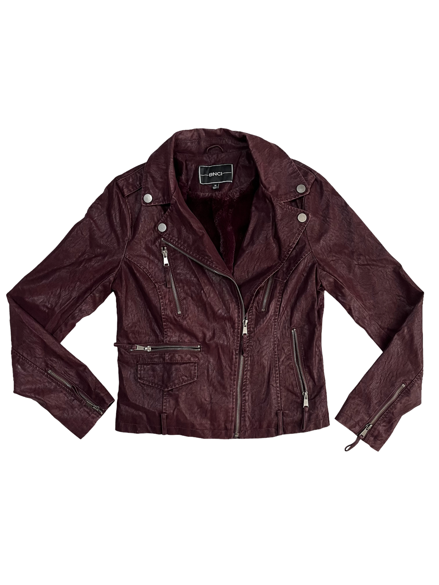 Burgundy Leather Moto Jacket