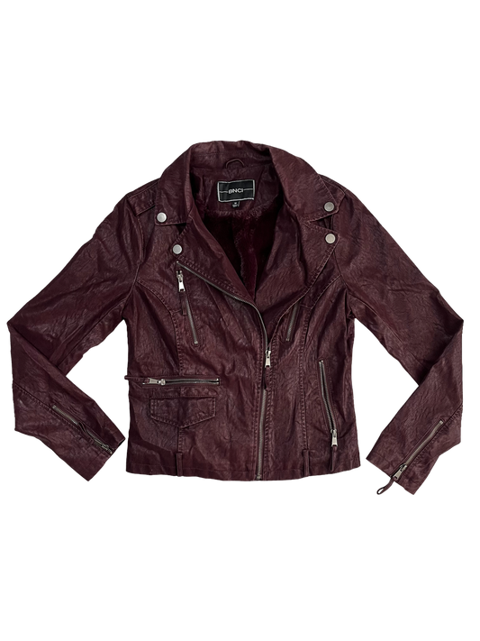 Burgundy Leather Moto Jacket